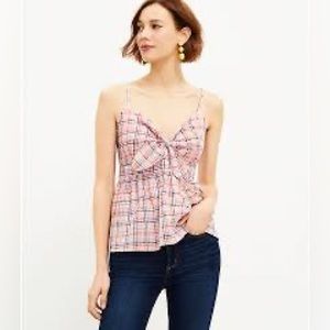 LOFT - Gingham Tie Front Cami Smocked /Adjustable Straps Size M